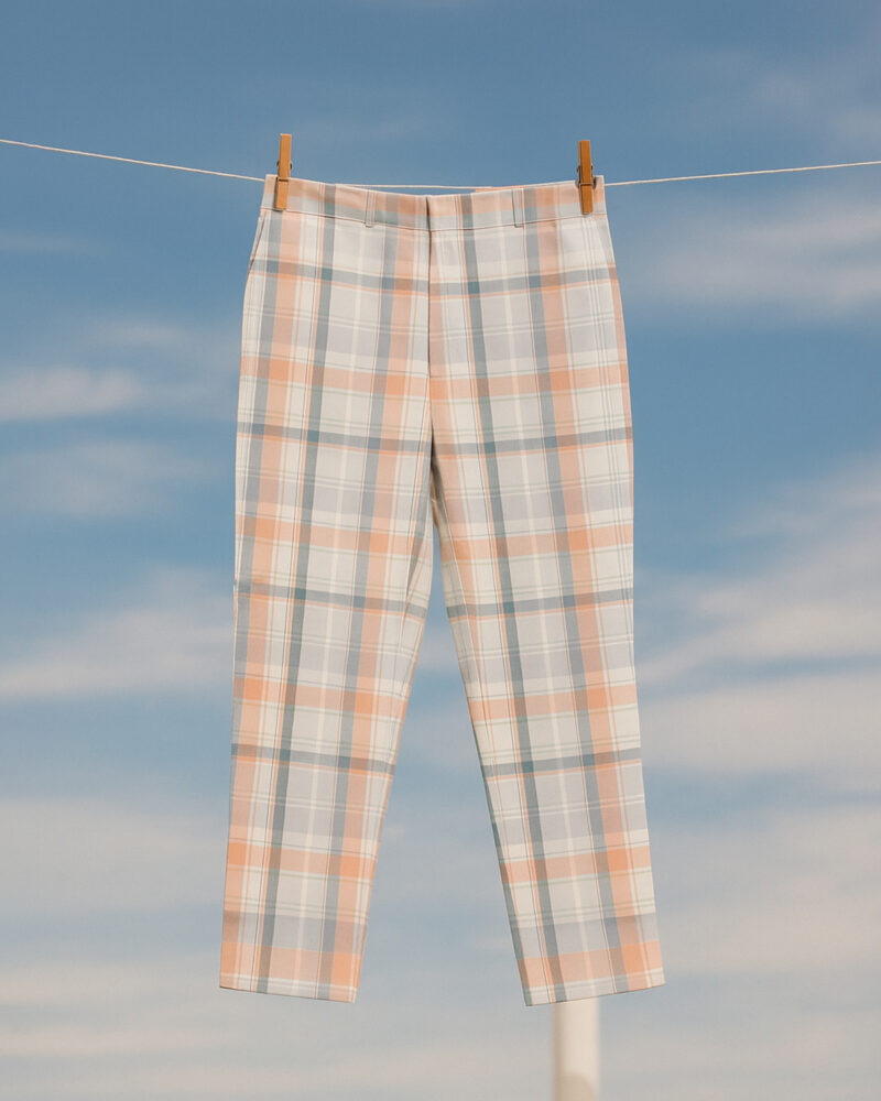 Mysa Checks – Cotton Lycra Grey Orange White Checkered Pants for Women