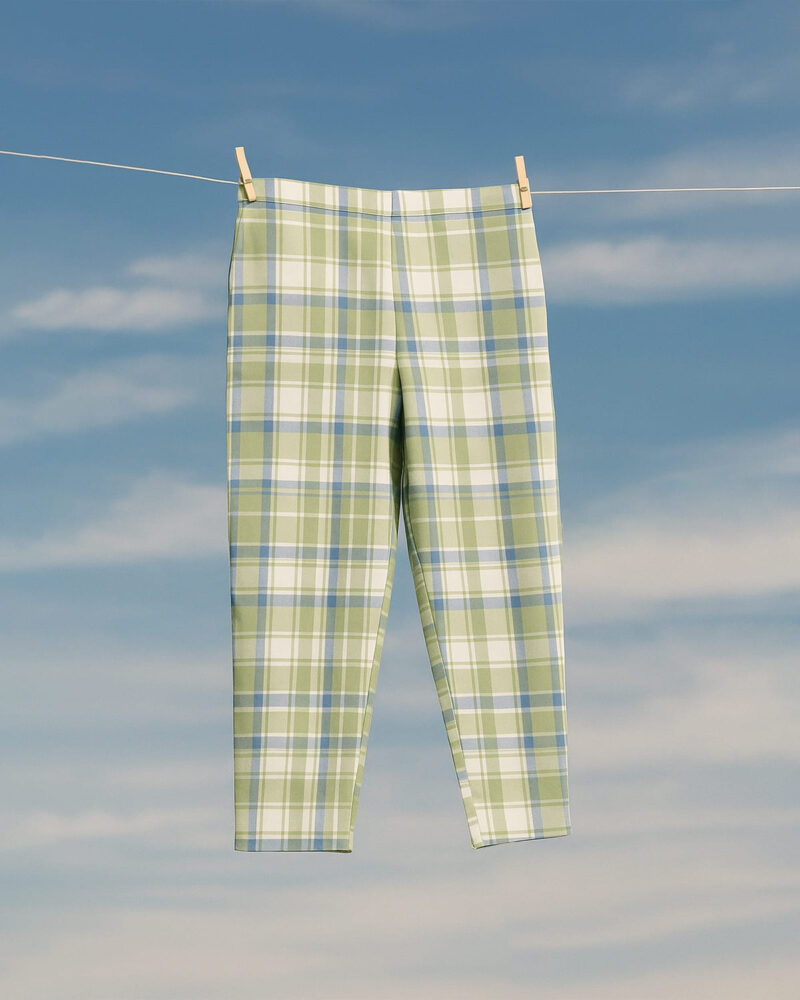 Mysa Checks – Cotton Lycra Grey Green White Checkered Pants for Women
