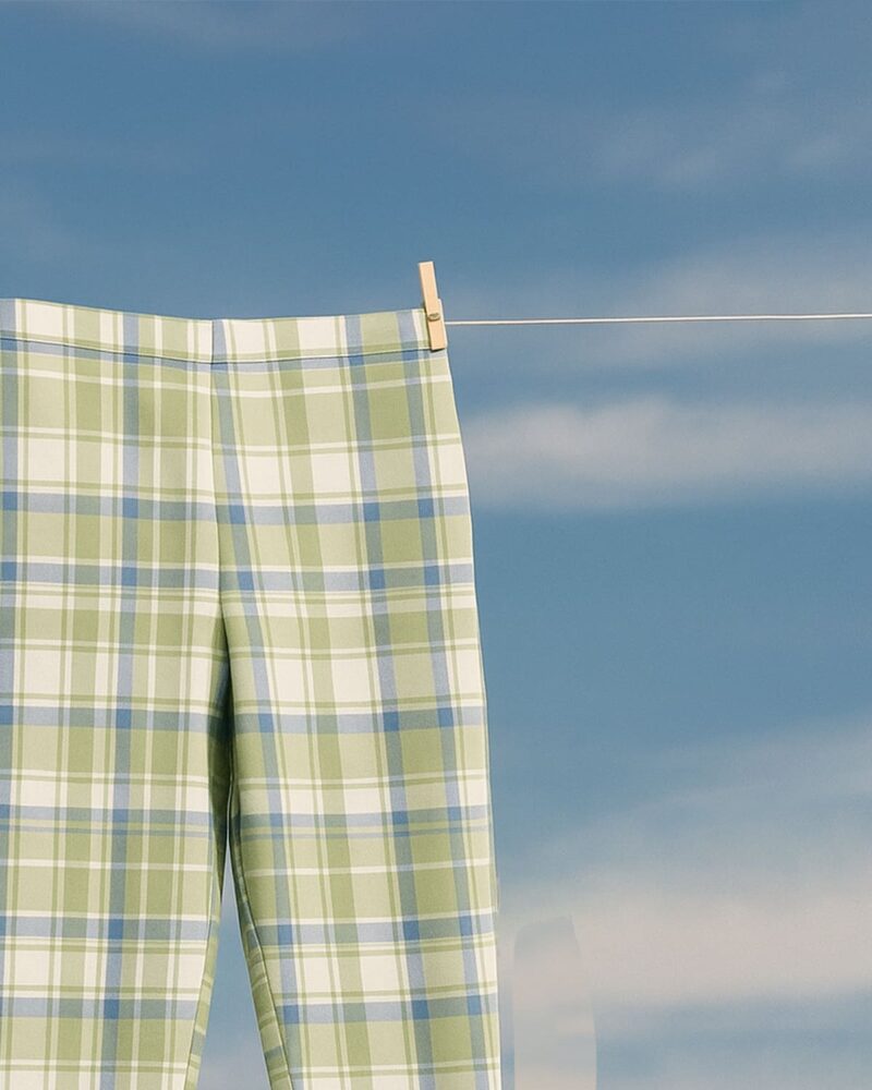Mysa Checks – Cotton Lycra Grey Green White Checkered Pants for Women - Image 2