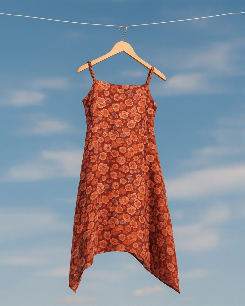 Merovia – Muslin Maroon Flower Twisted Strap Maxi Dress for Women
