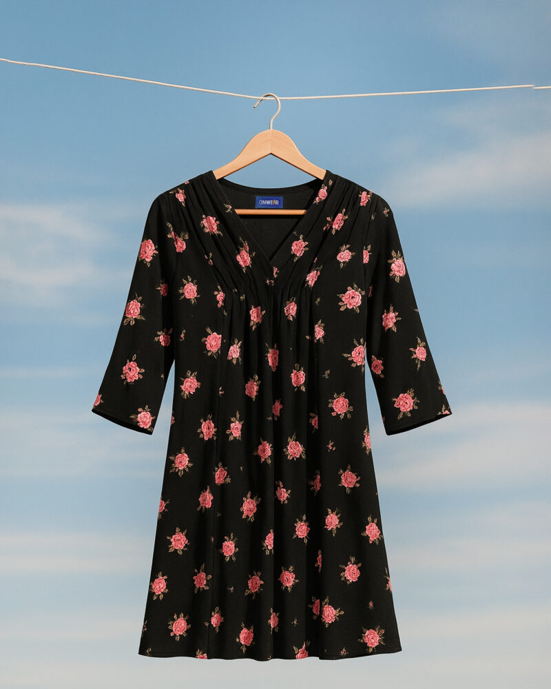RosaVelin – Reyan Black with Rose Flower Print Co-Ord Set for Women