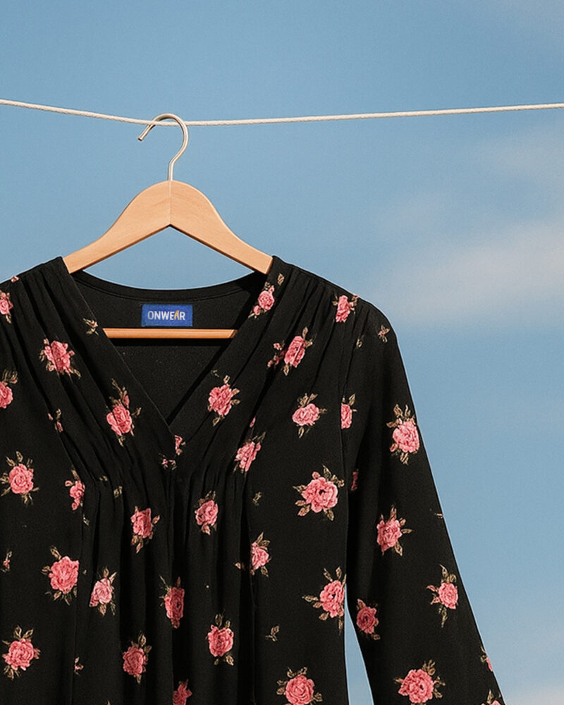 RosaVelin – Reyan Black with Rose Flower Print Co-Ord Set for Women - Image 3