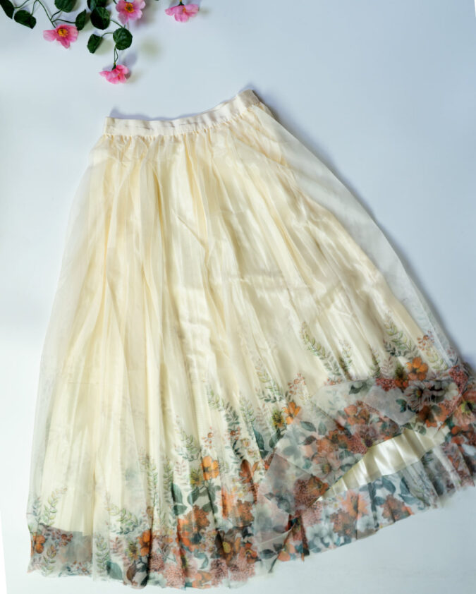 Ravya Netted White with Multicolor Floral Skirts – Women’s Skirt