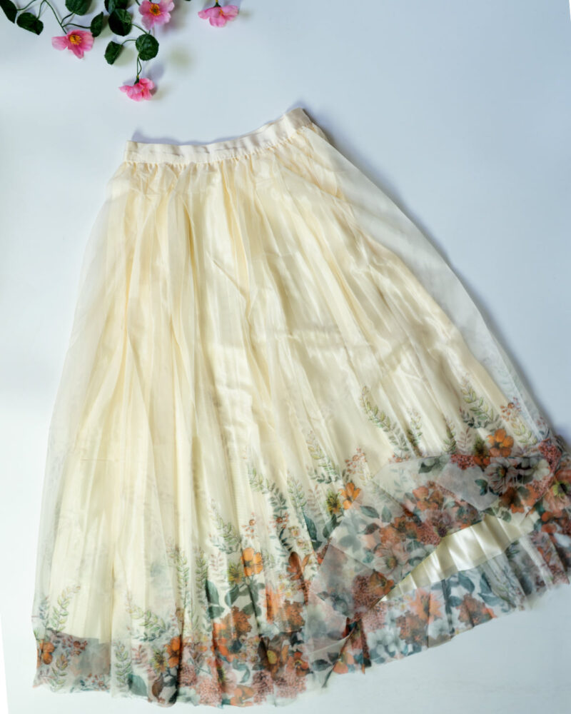 Ravya Netted White with Multicolor Floral Skirts – Women’s Skirt