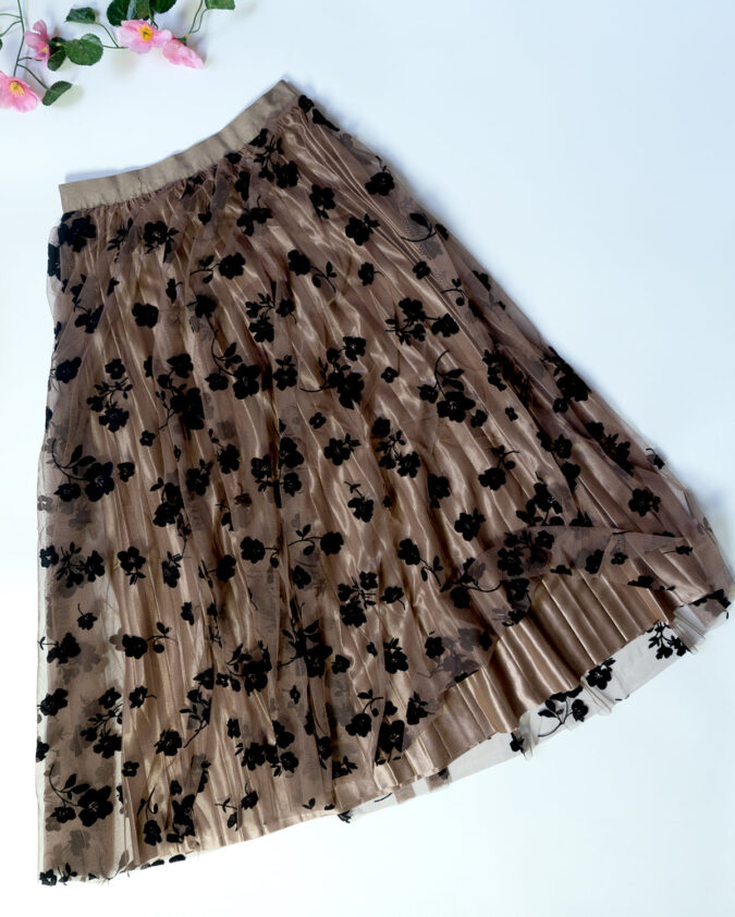 Tarini Brown Netted Floral Skirt Netted for Women