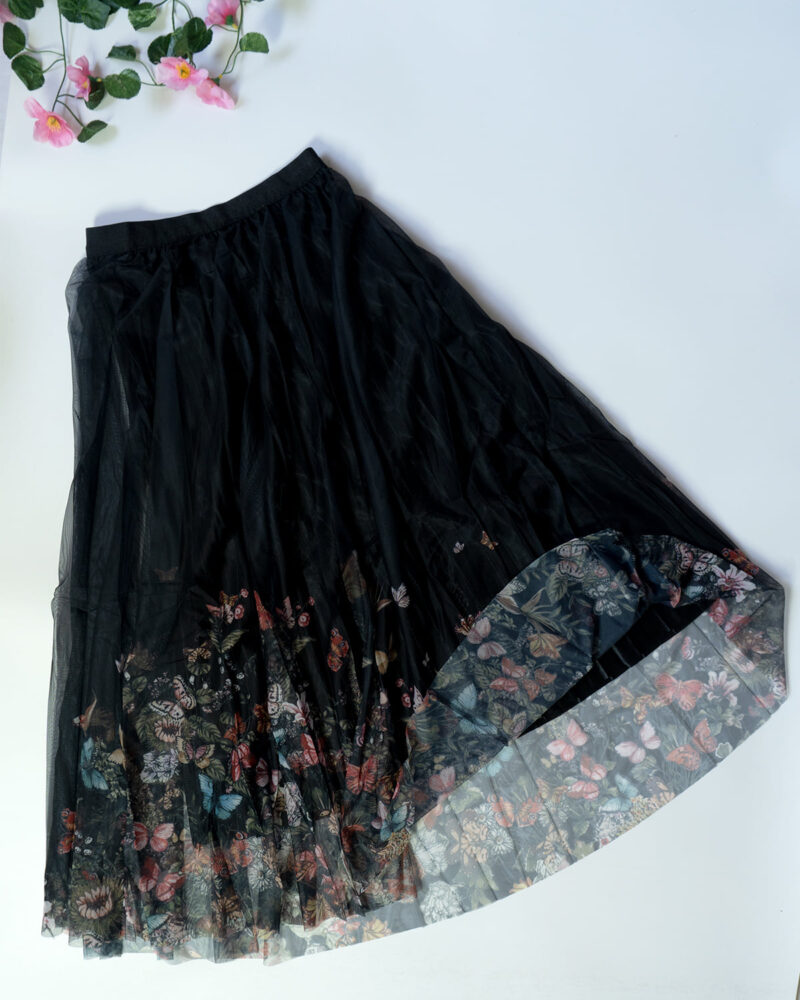 Kanira – Netted Black with Multi-Color Floral Skirt for Women