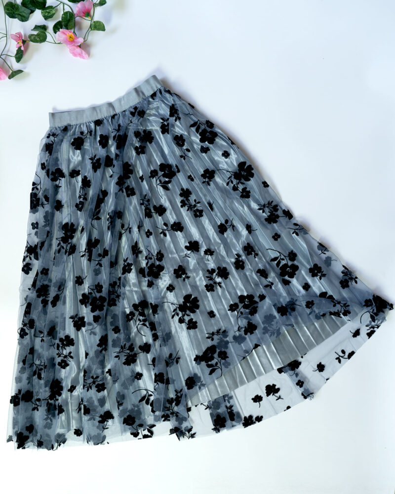 Lavika – Netted Blue with Black Floral Skirt for Women
