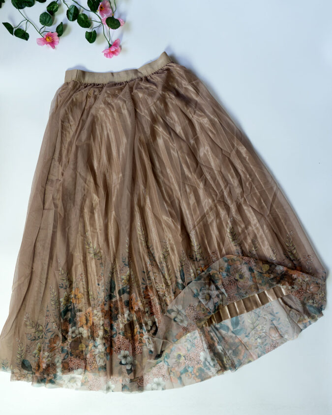 Tarini Netted Brown with Multicolor Floral Skirts – Women’s Skirt