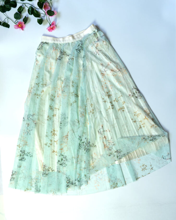 Charvi Netted Green with Floral Skirts – Women’s Skirt