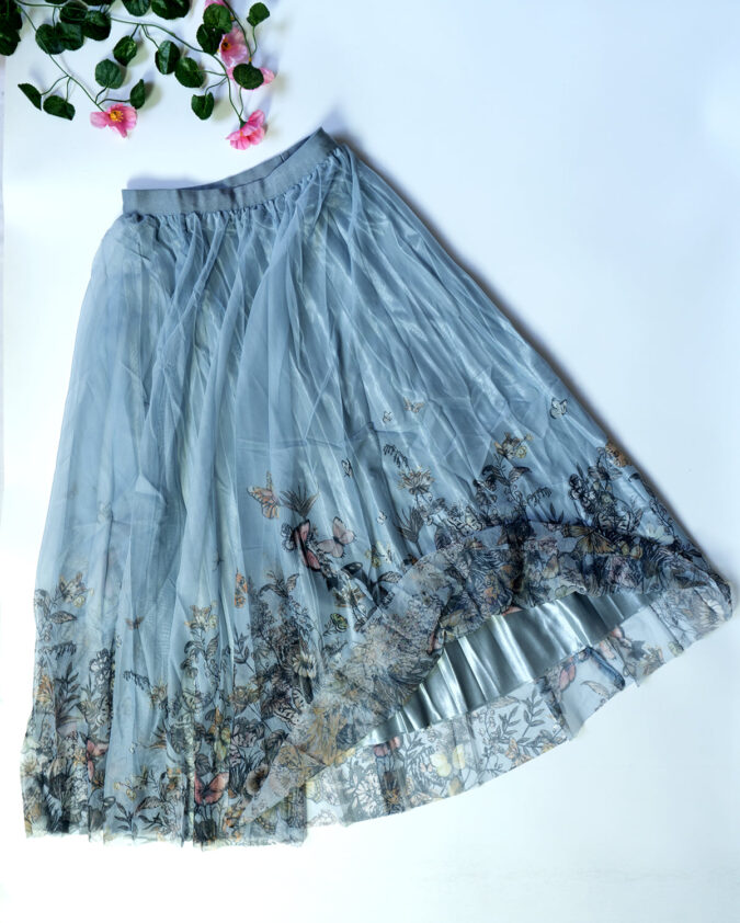 Lavika – Netted Blue with Multicolor floral Skirt