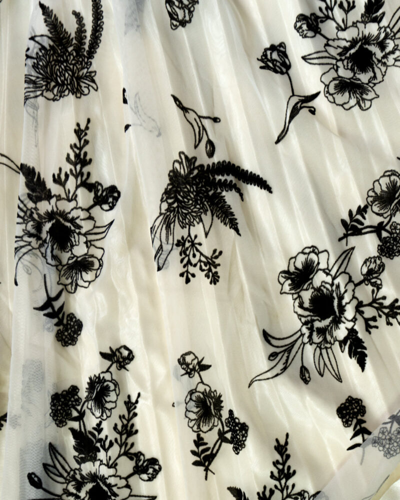 Ravya Netted White with Big Black Floral Skirts – Women’s Skirt - Image 3