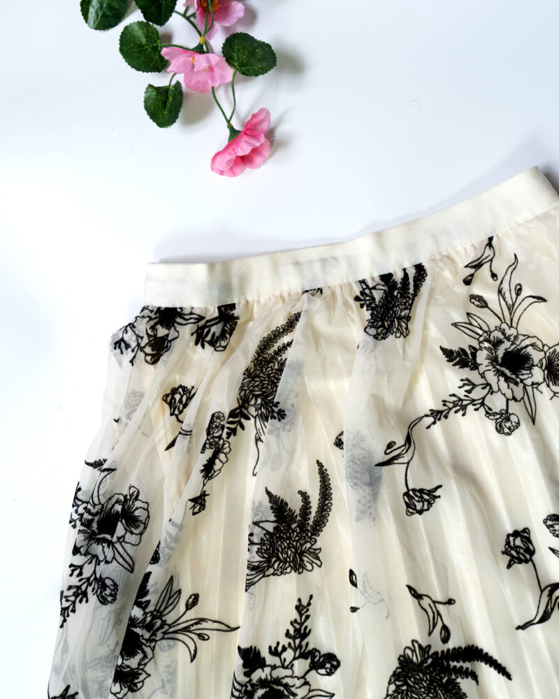 Ravya Netted White with Big Black Floral Skirts – Women’s Skirt - Image 2