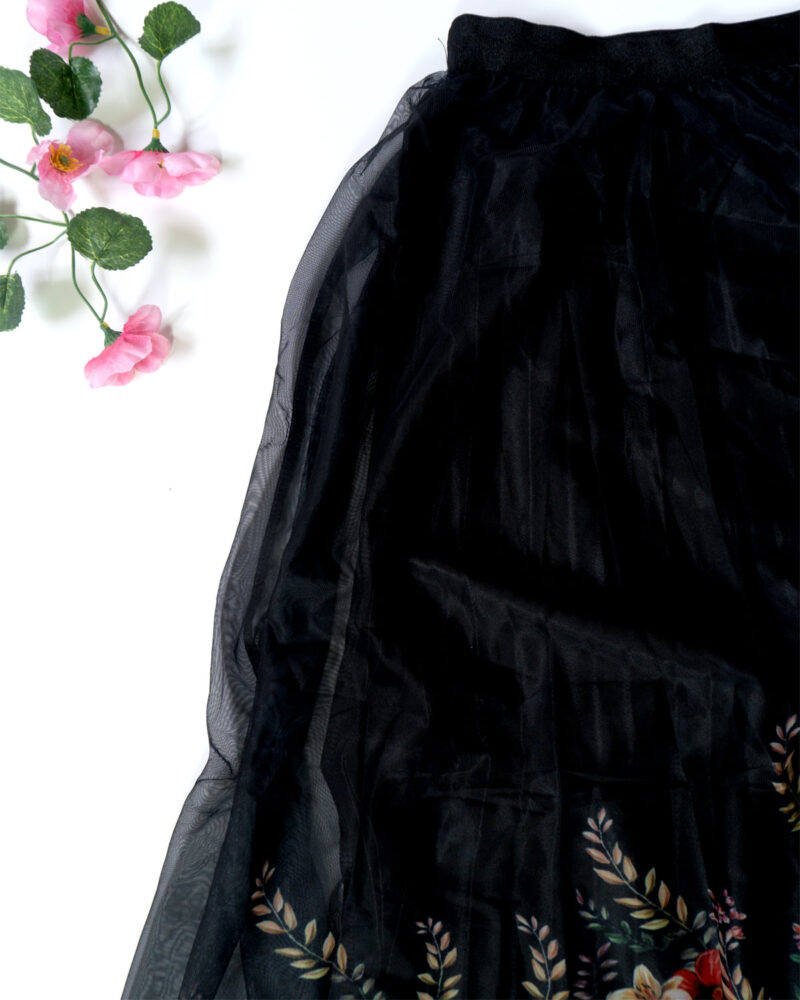 Anvika Netted Black with Multicolor Floral Skirts – Women’s Skirt - Image 2