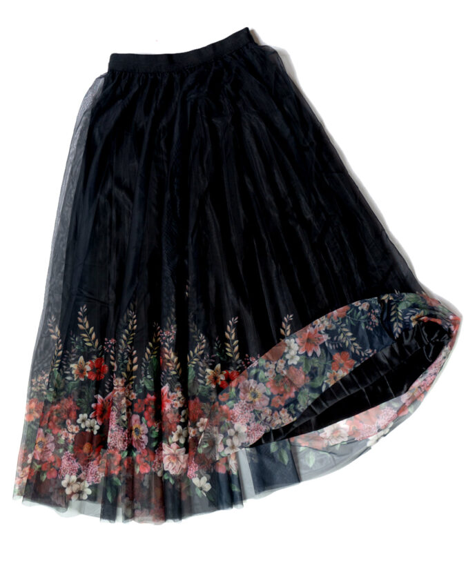 Anvika Netted Black with Multicolor Floral Skirts – Women’s Skirt