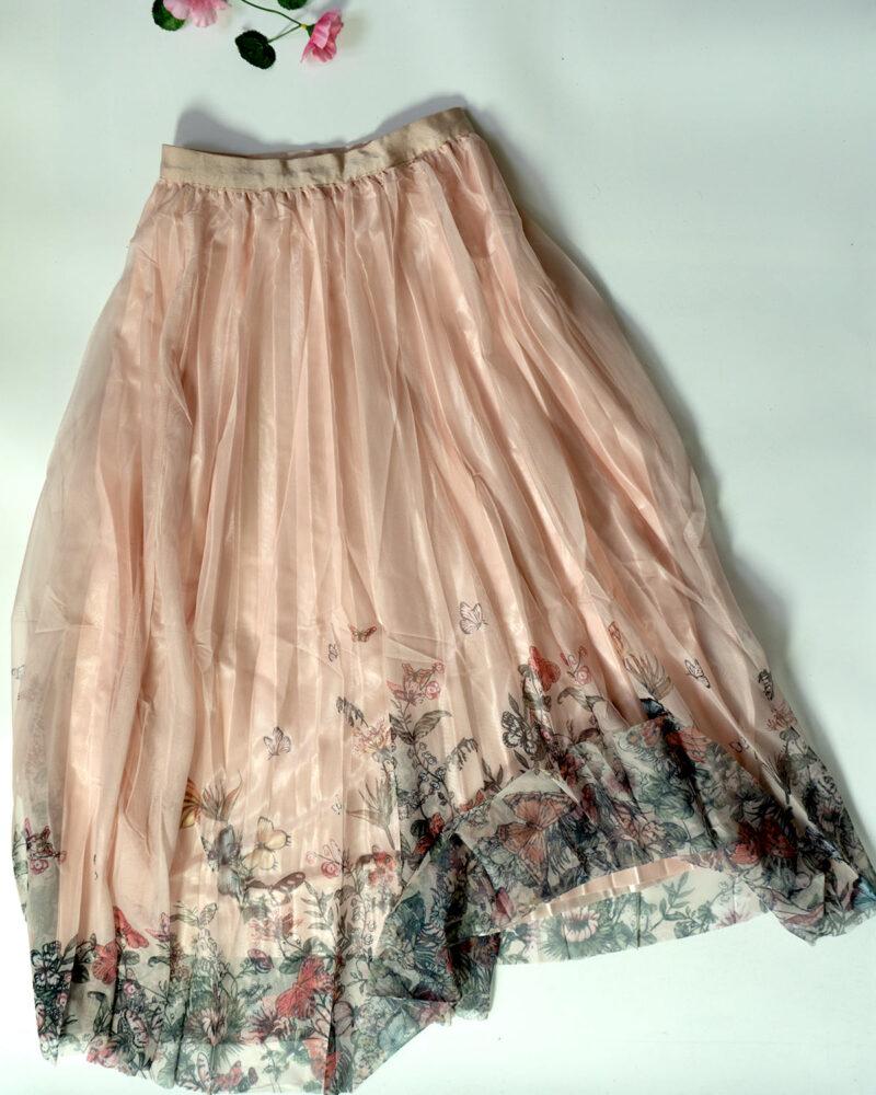 Charvi Netted Peach with Multi-Color Floral Skirts – Women’s Skirt