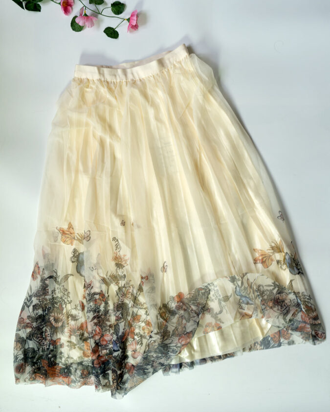 Anvika Netted Beige with Multicolor Floral Skirts – Women’s Skirt