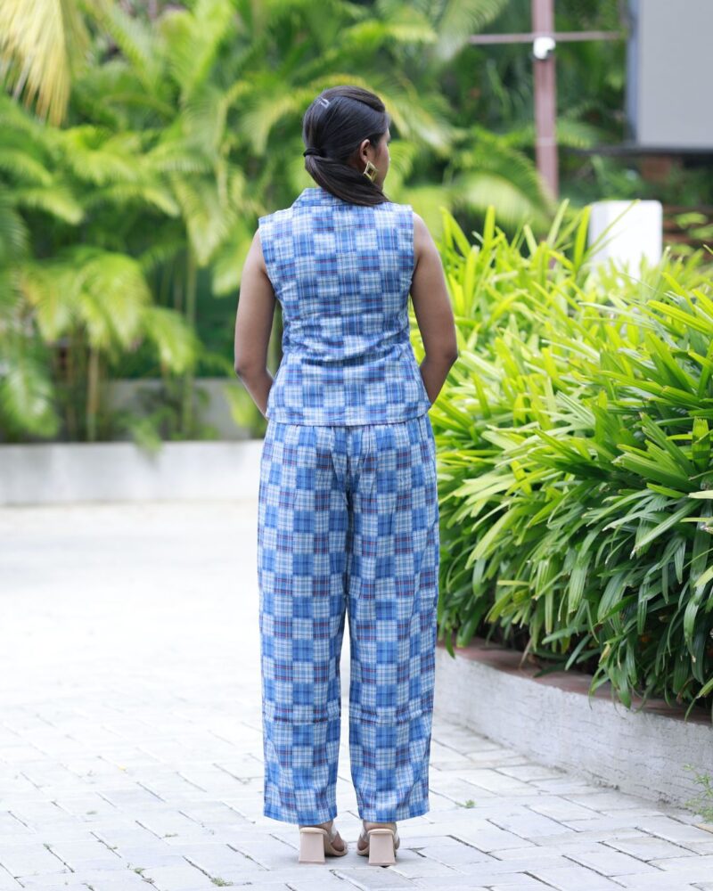 TaviGrid – Cotton Patchwork Blue Checks Co-Ord Set for Women - Image 4