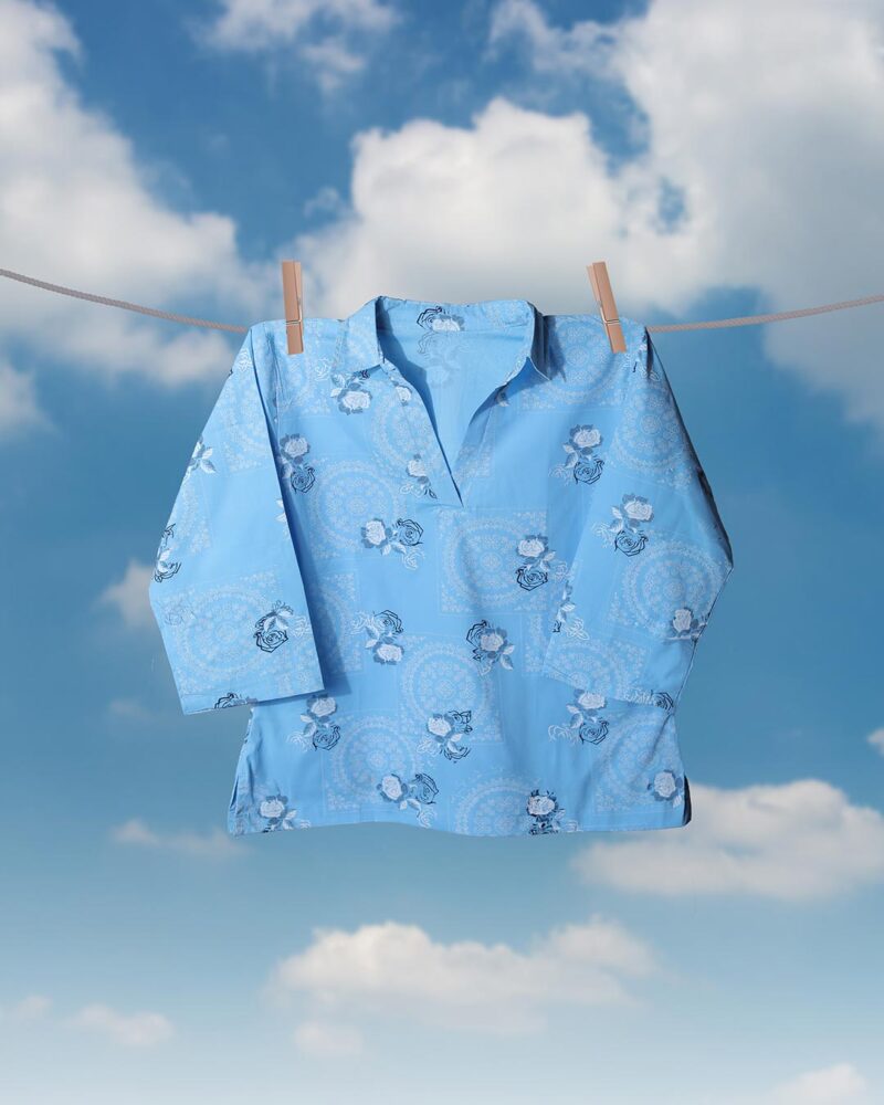 Yamika Indo-Western Blue Shirt with Beige Print for Women