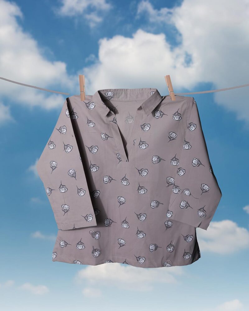 Lavika Indo-Western Dark Beige Shirt with Floral Print for Women