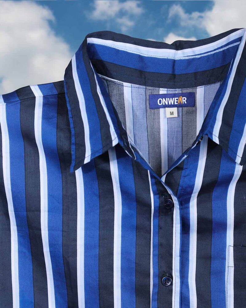 Vertira Dark Blue & White Striped Oversized Cotton-Linen Top for Women - Image 5