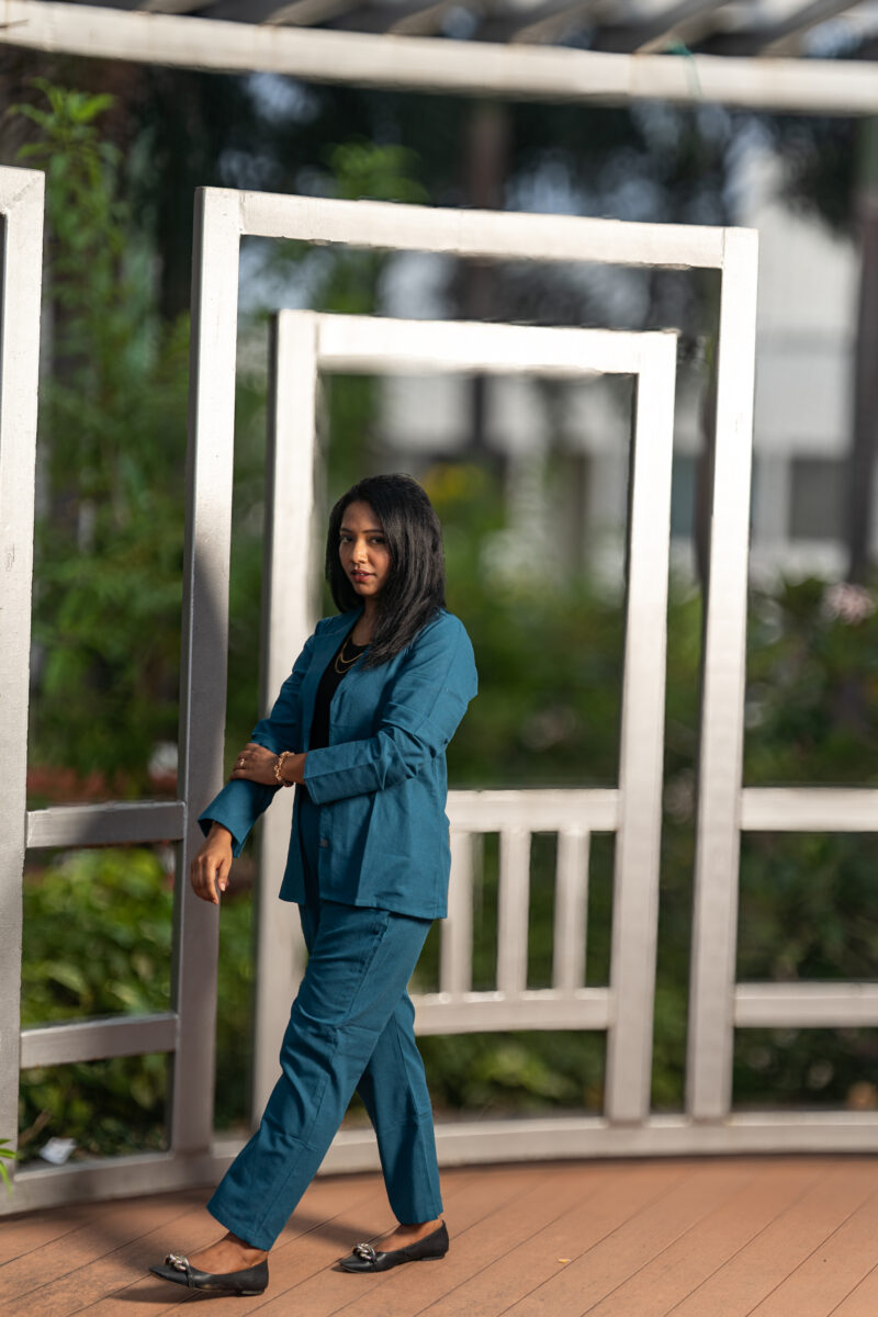 Peacock blue-Recycled Cotton Blazer set for Women - Image 2